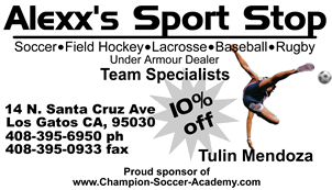Alexx's Sports Stop business card